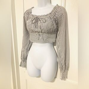 Aerie Striped Cropped Long Sleeve Blue Top XS NWT Great Gift!